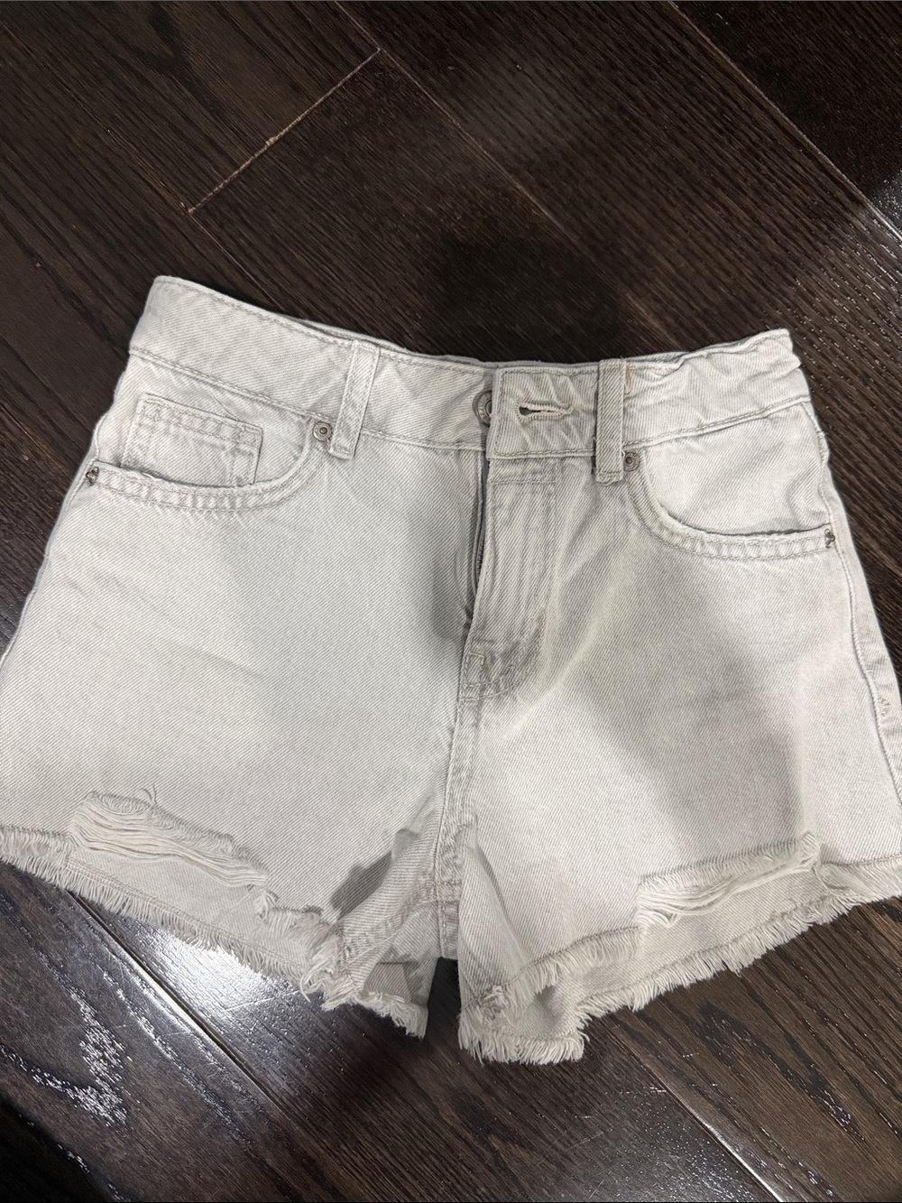 Zara Light Beige Distressed Denim Shorts
